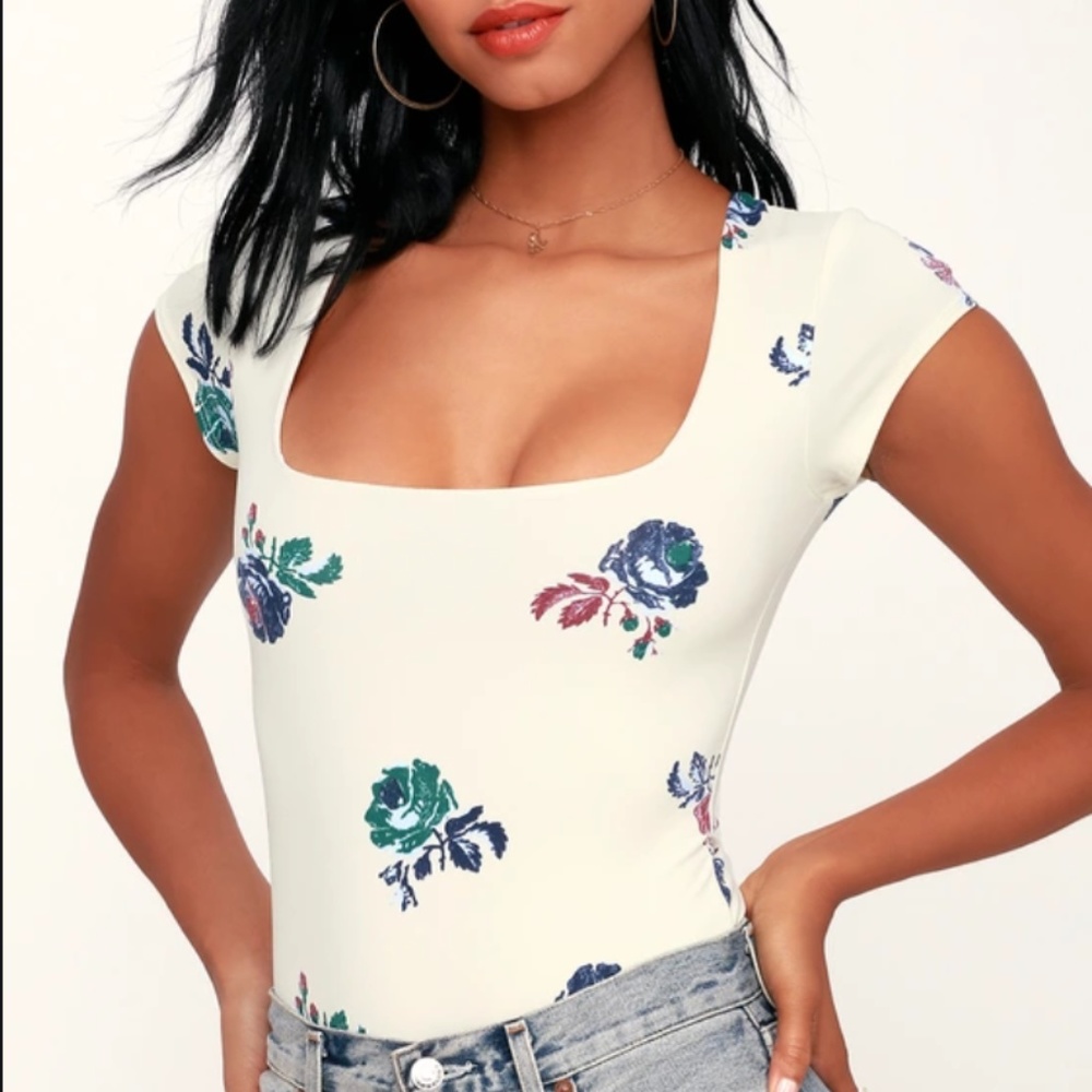Free People Ivory Floral Bodysuit